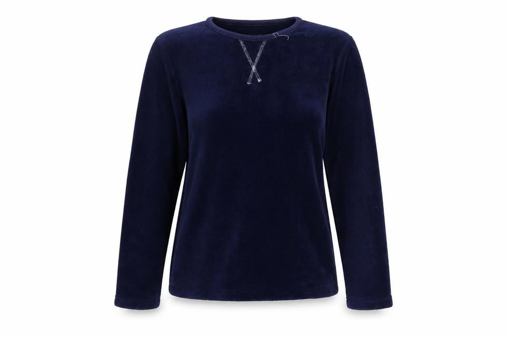 Front view of Hudson bay women’s blue jumper, size S