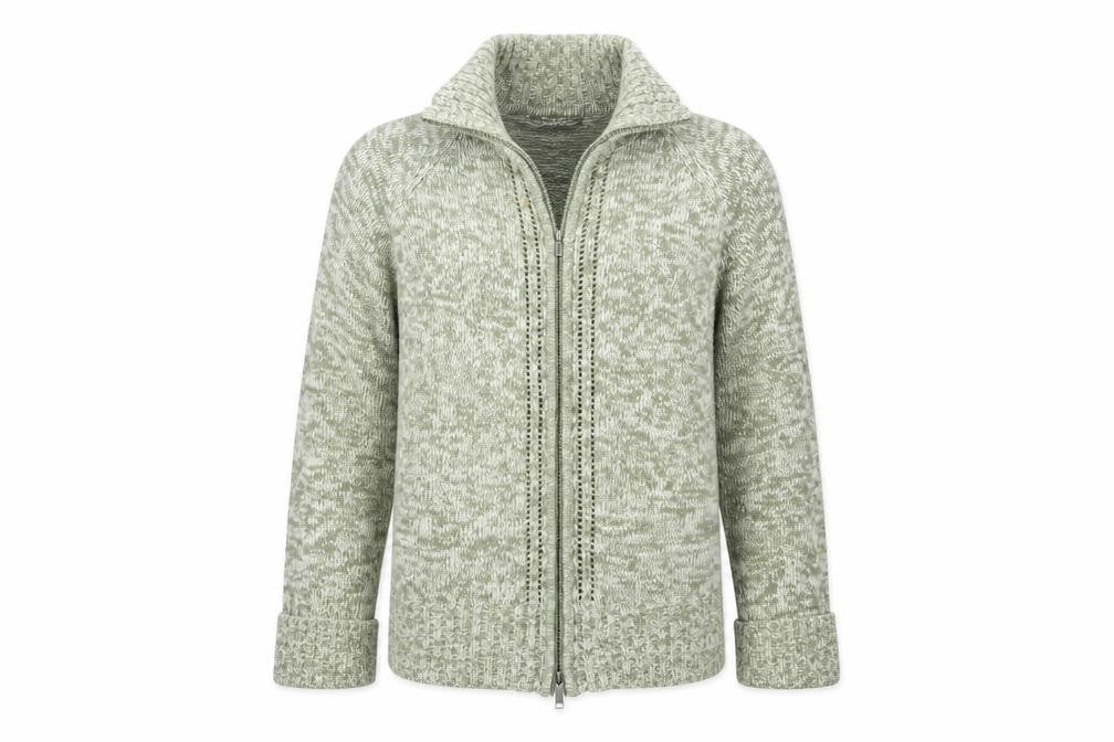 Front view of ALEKARA women’s green full zip jumper, size L