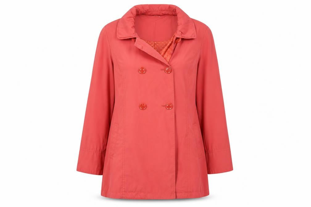 Front view of Per Una women’s orange overcoat coat, size UK 14