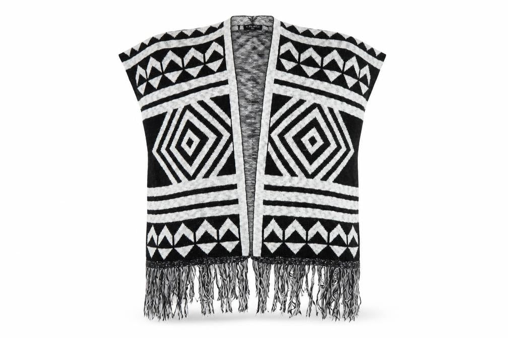 Front view of Select women’s black geometric cardigan jumper, size M
