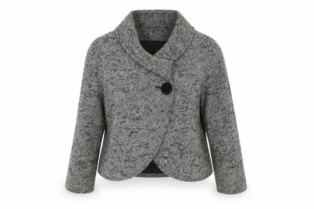 Front view of Bonmarché women’s grey jacket coat, size UK 16