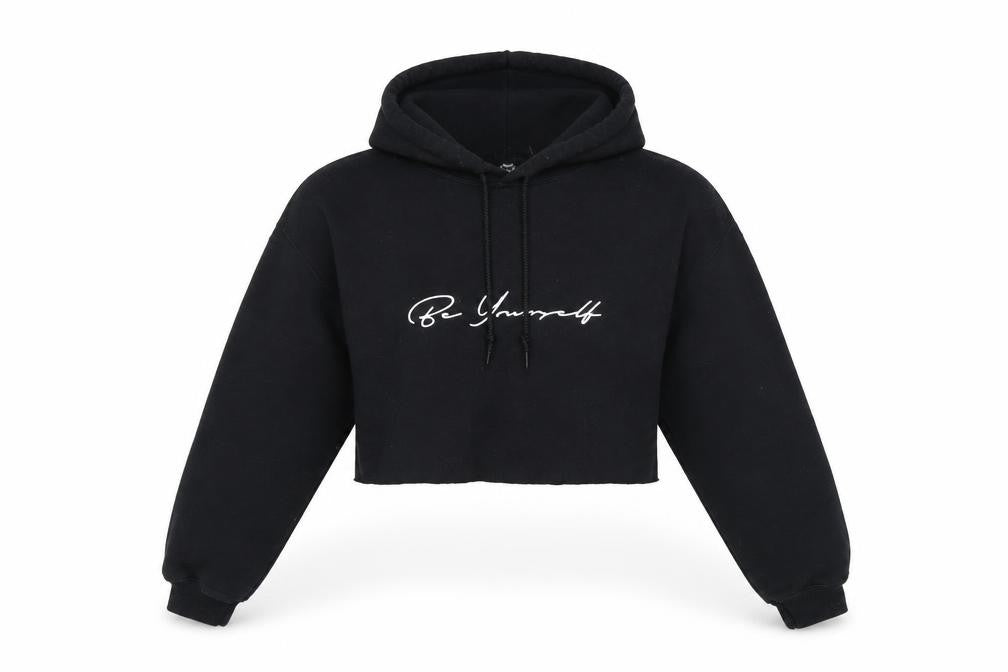 Front view of Jlingz women’s black pullover hoodie, size S