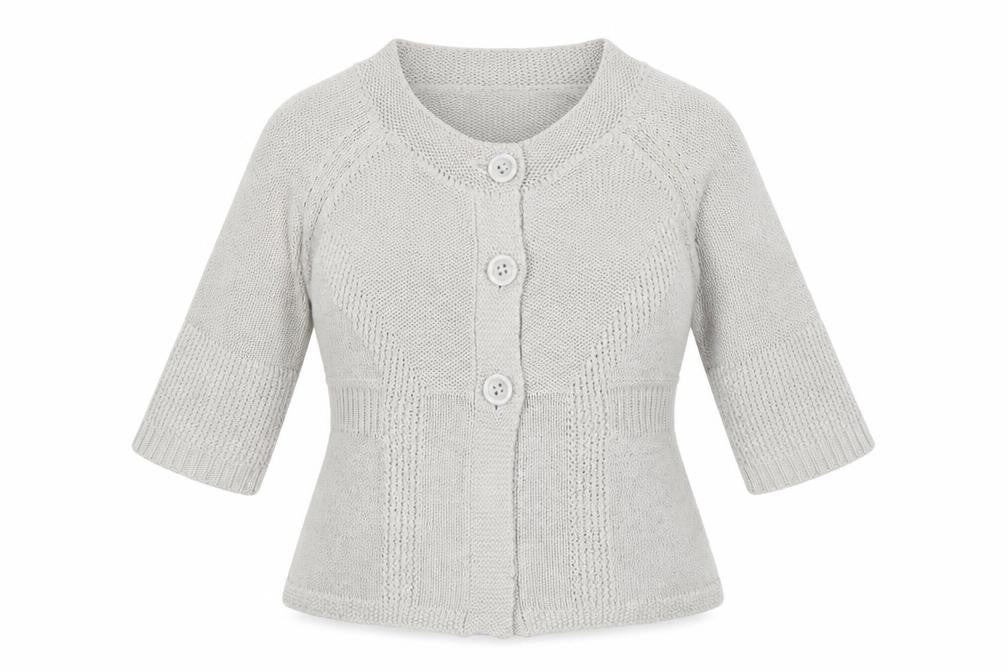 Front view of Marks & Spencer women’s grey cardigan jumper, size UK 18