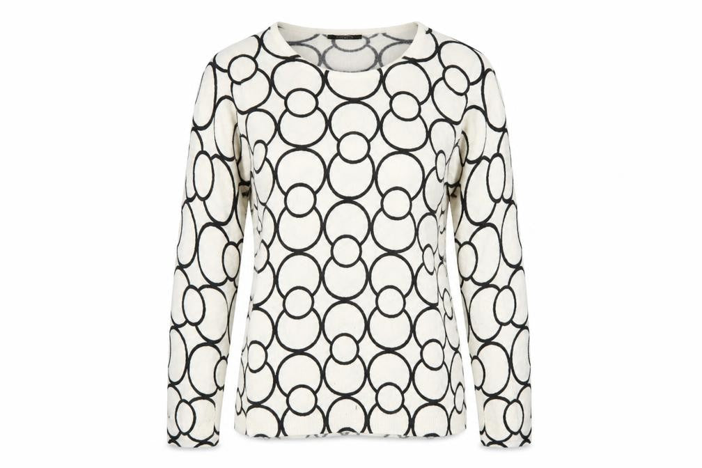 Front view of Bonmarché women’s white geometric jumper, size S