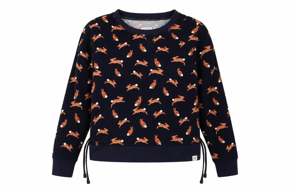 Front view of Next women’s blue animal print top pyjama top, size S, - chrismas