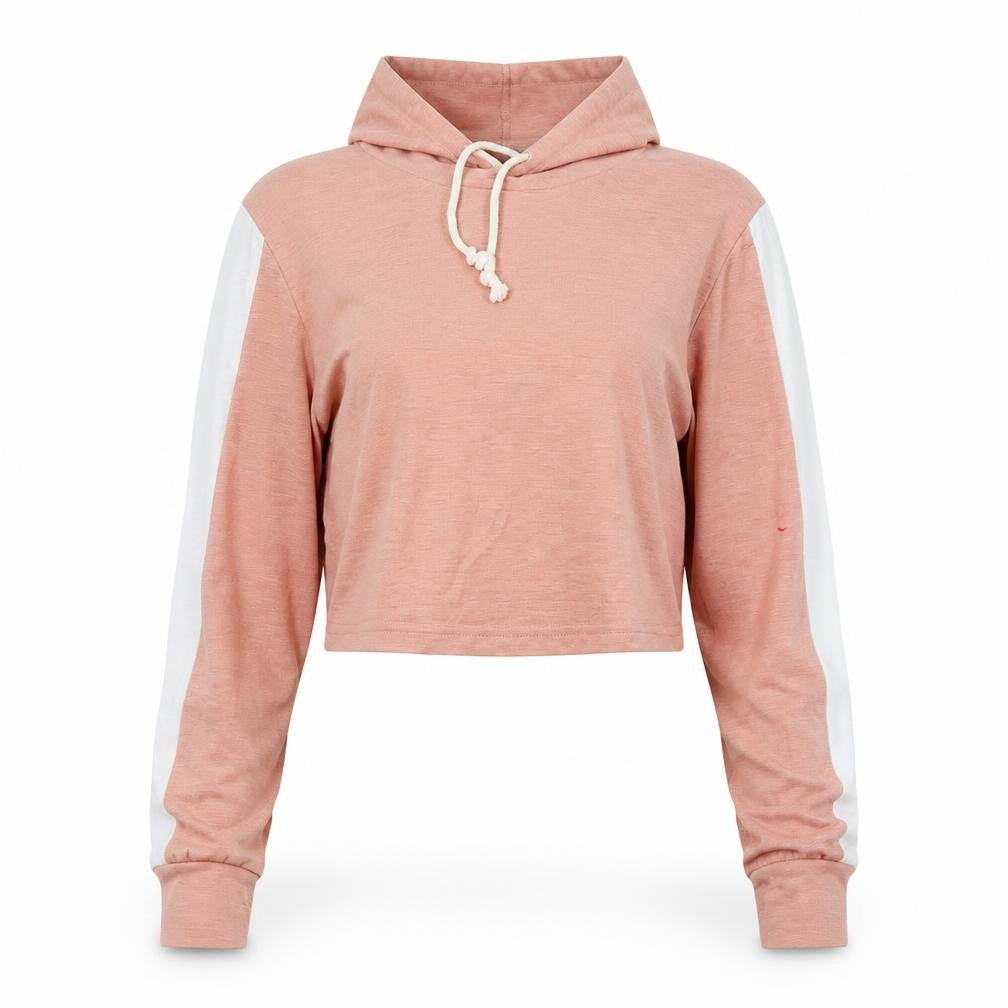 Front view of women’s pink pullover hoodie, size M, - cropped