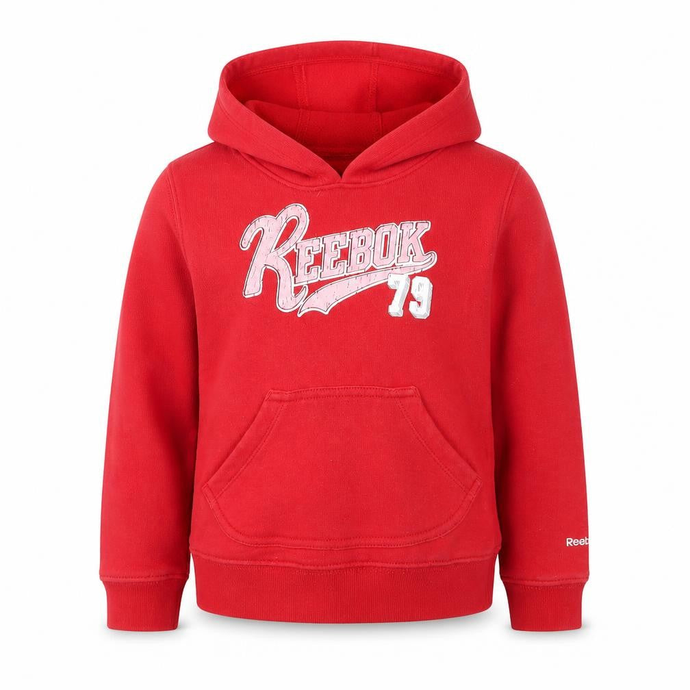 Front view of Reebok girls’ red pullover hoodie, size 3-4, years