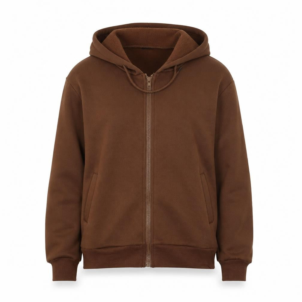 Front view of SHEIN women’s brown full zip hoodie, size XS
