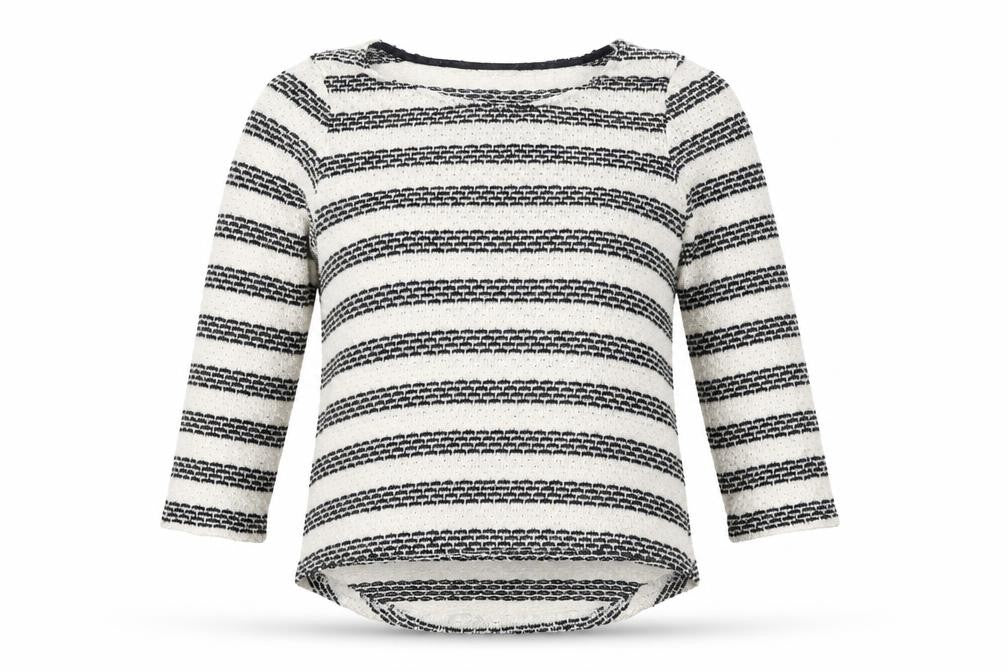 Front view of Tu women’s multicoloured striped jumper, size UK 12