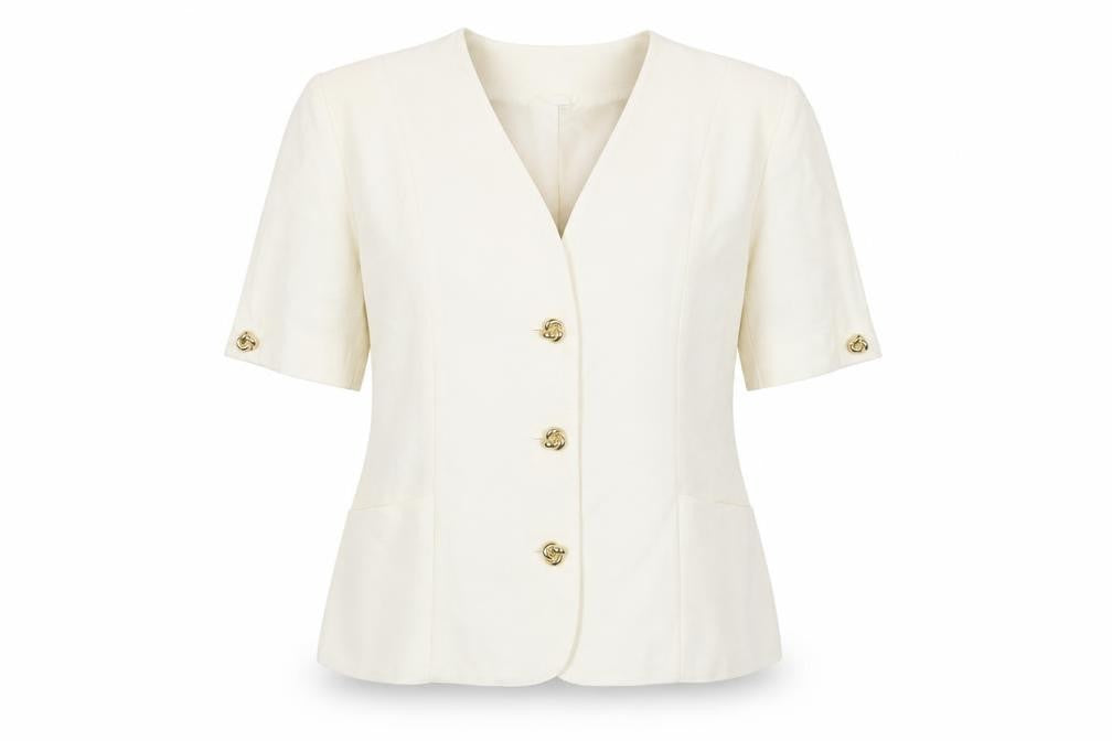 Front view of Preworn women’s white jacket, size UK 14
