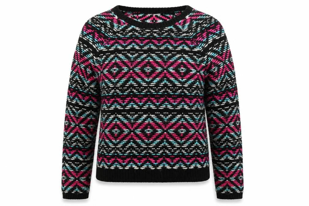 Front view of Tu women’s multicoloured argyle/diamond jumper, size UK 10