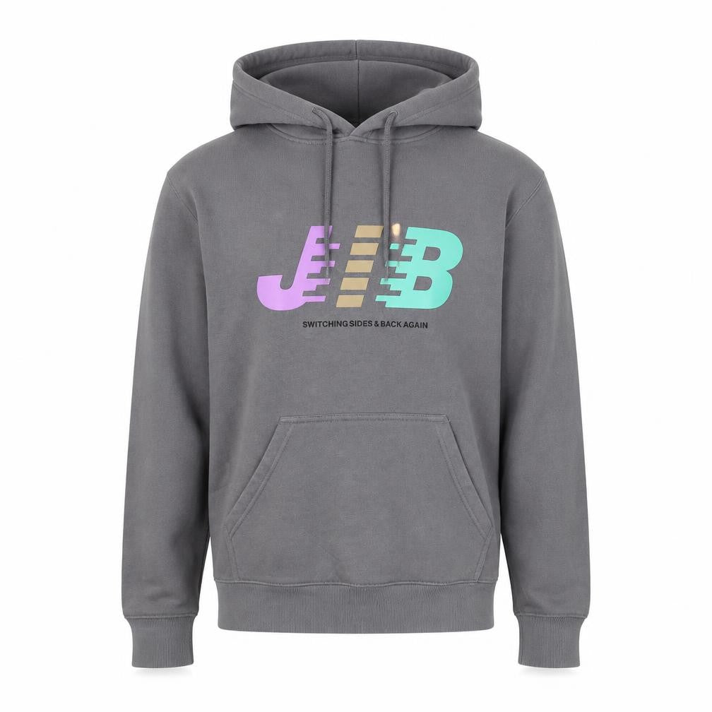 Front view of H&M men’s grey pullover hoodie, size XS