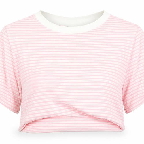 Topshop Womens Pink Striped  Cropped T-Shirt Size 14
