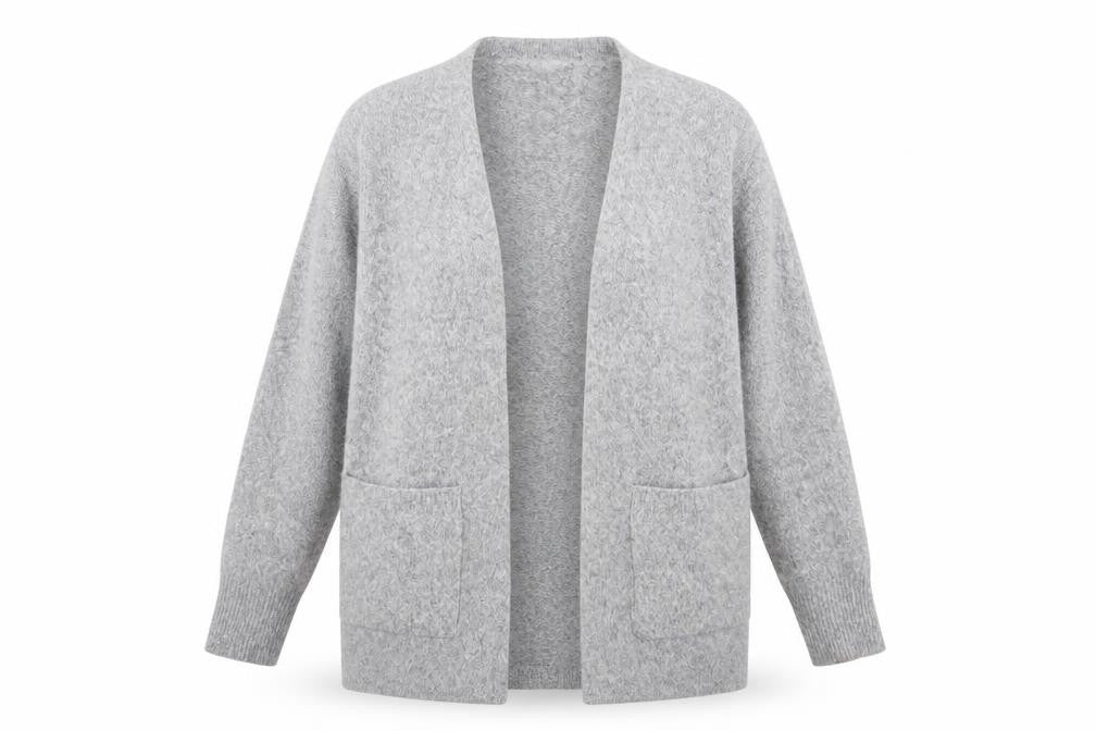 Front view of Peacocks women’s grey knit cardigan jumper, size S