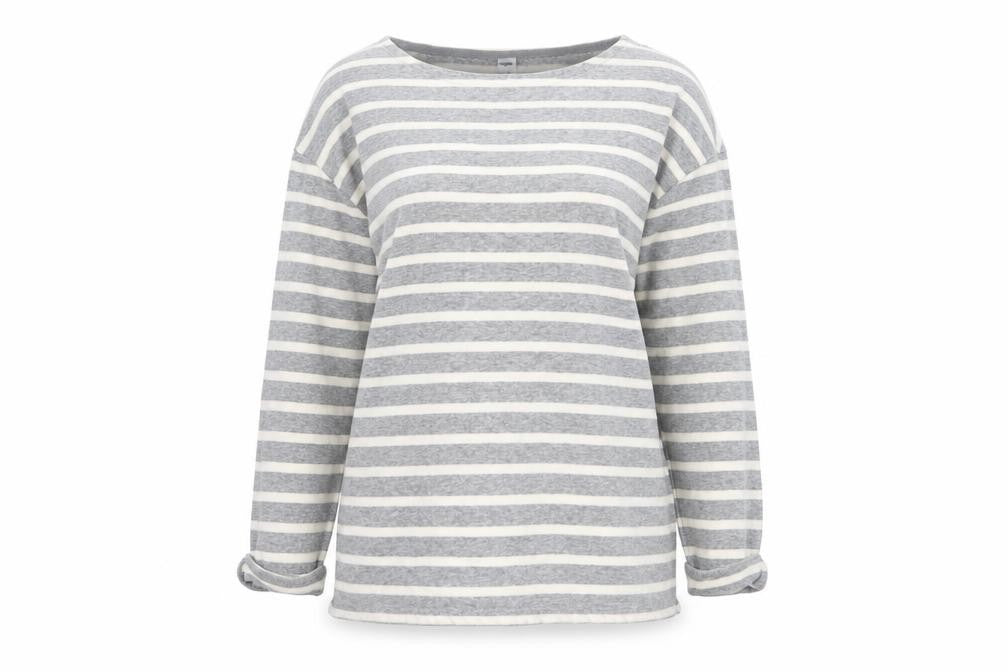 Front view of Old Navy women’s grey striped knit jumper, size M