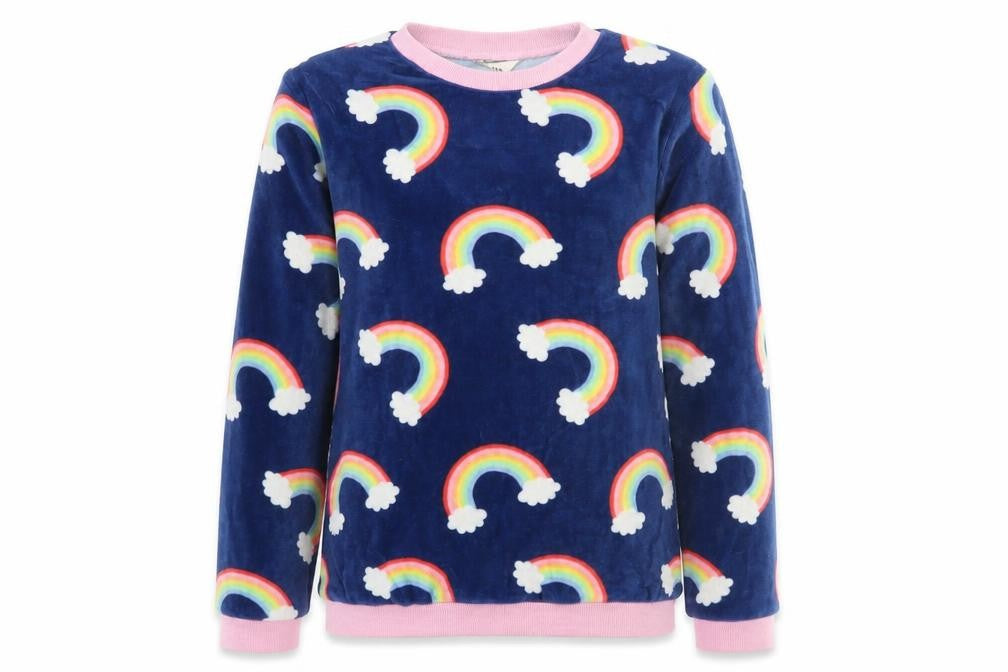 Front view of M&Co girls’ multicoloured solid top pyjama top, size 11-12, years - rainbows