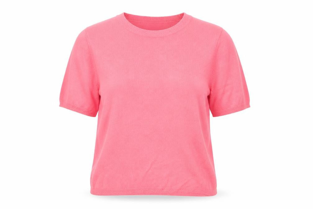 Front view of Classics women’s pink cropped blouse, size UK 14