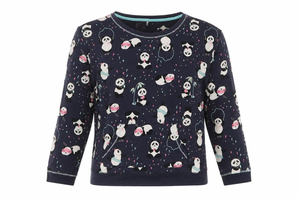 Front view of George women’s blue solid top pyjama top, size UK 8, - pandas