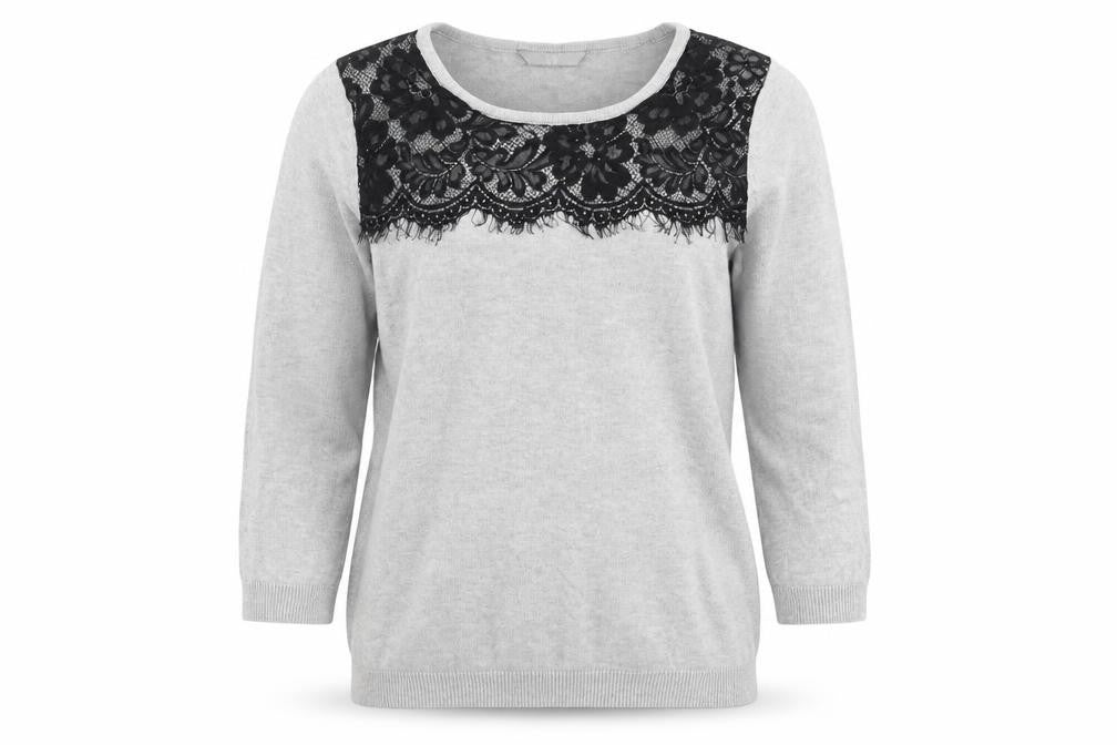 Front view of BHS women’s grey lace jumper, size UK 8