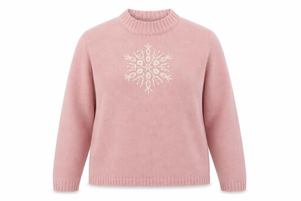 Front view of Damart women’s pink knit jumper, size UK 14