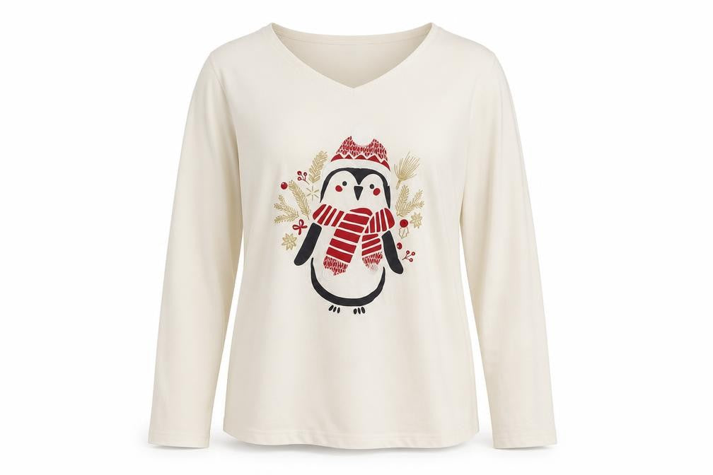 Damart Womens Beige Geometric  Top Pyjama Top Size M  - Christmas