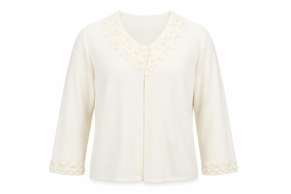 Front view of Principles women’s ivory cardigan jumper, size UK 12