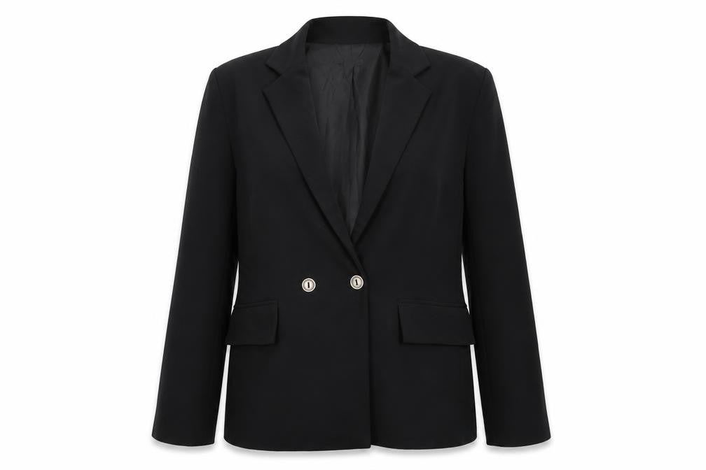 Front view of Made in Italy women’s black jacket blazer, size UK 12