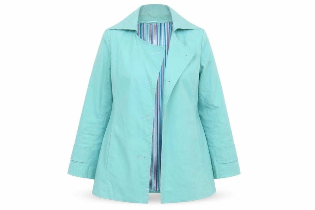 Front view of Per Una women’s green trench coat coat, size UK 8
