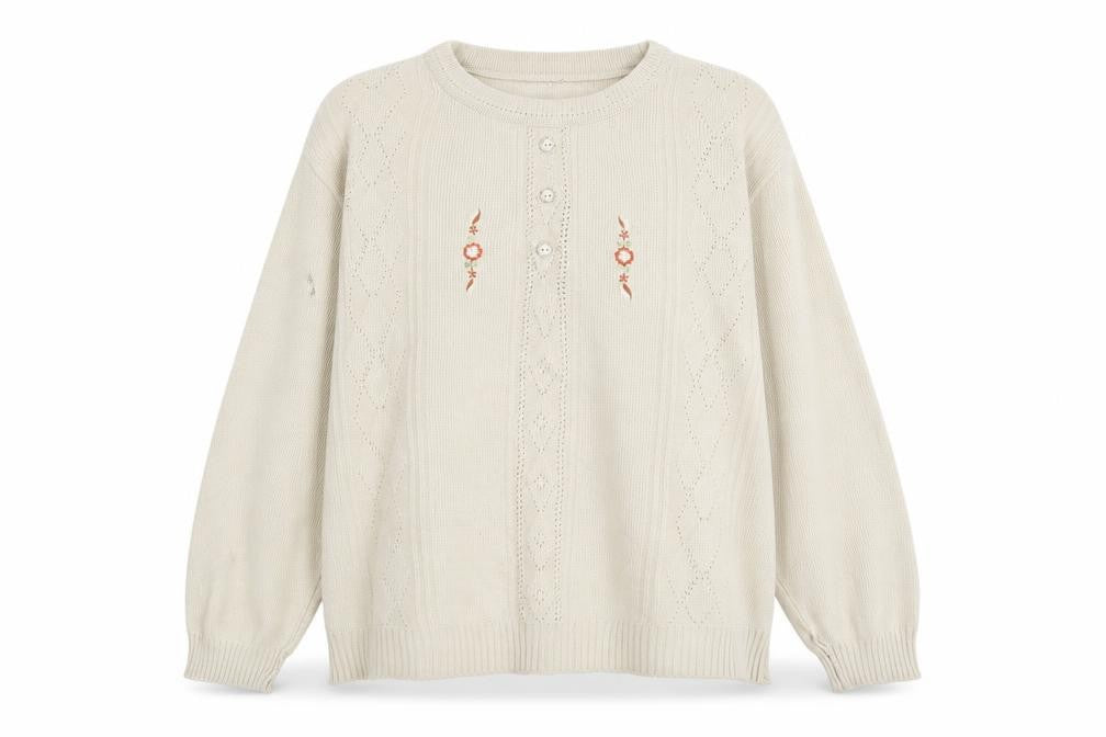 Front view of Merry Gold women’s beige floral pullover sweatshirt, size S