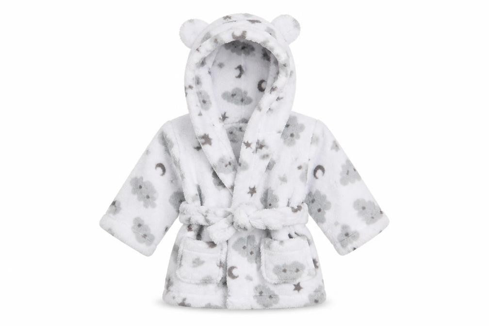 Front view of Studio girls’ white solid babydoll robe, size 6-9, months - emmie
