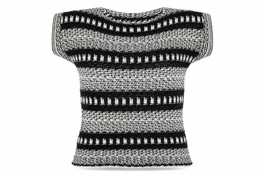 Front view of F&F women’s black striped knit jumper, size UK 14
