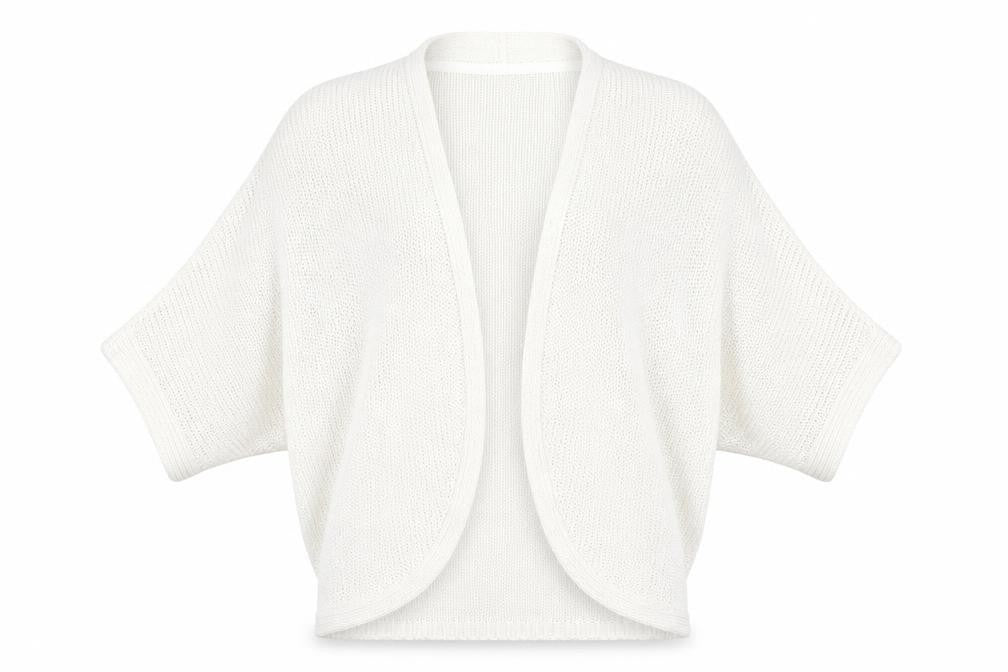 Front view of Per Una women’s beige knit cardigan jumper, size UK 8