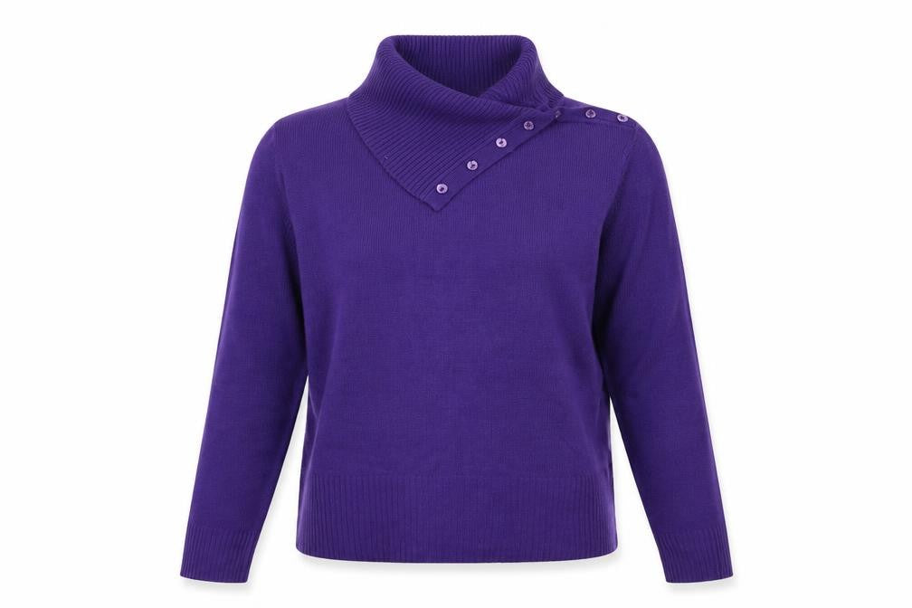 Front view of Debbie Morgan women’s purple knit jumper, size M