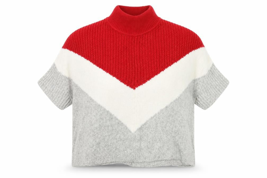 Front view of Marks & Spencer women’s red striped knit jumper, size M