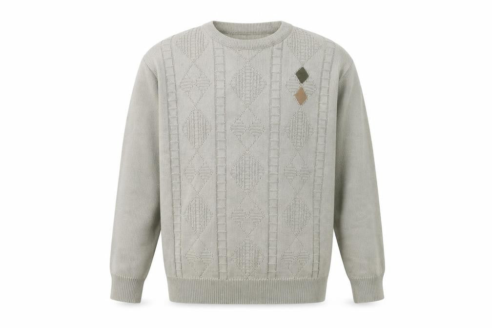 Front view of EWM men’s grey knit jumper, size L