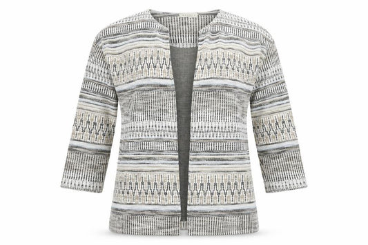 Front view of Nutmeg women’s brown fair isle jacket, size UK 16