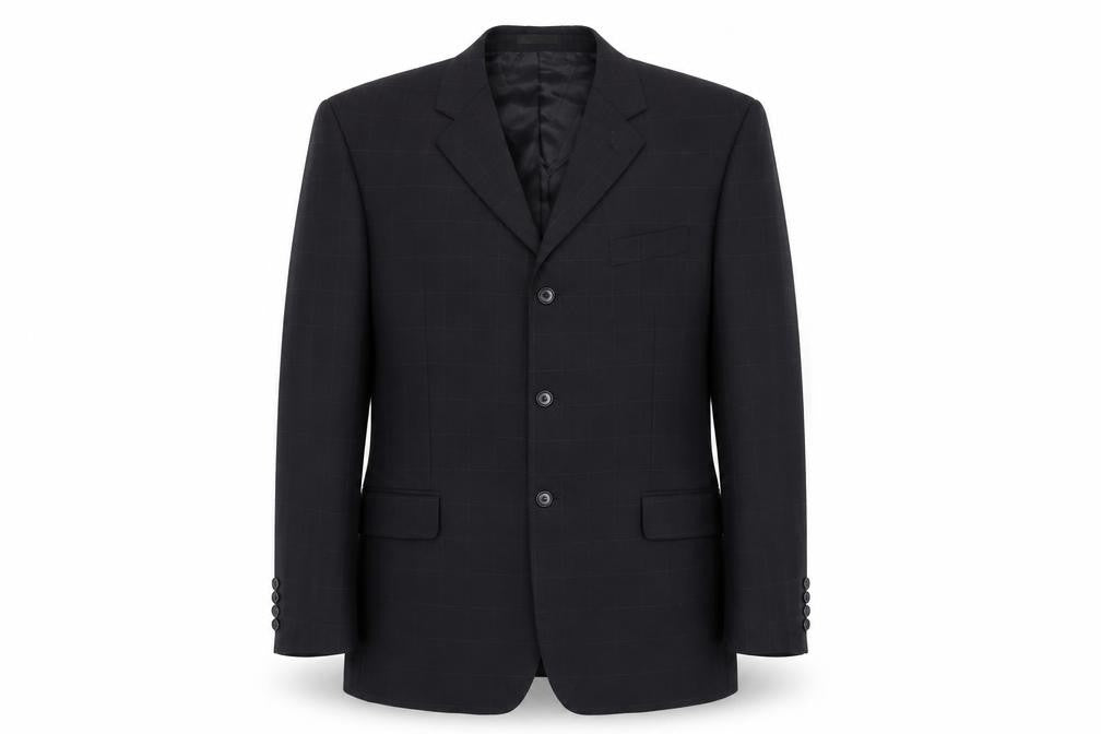 Front view of BHS men’s blue plaid jacket blazer, size 44