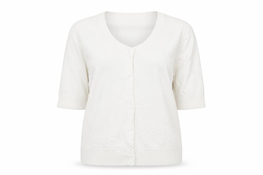 Front view of First Avenue women’s white cardigan jumper, size L