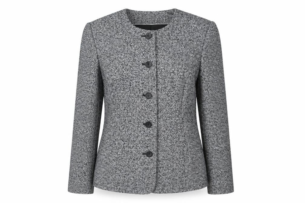Front view of style collection women’s grey jacket blazer, size UK 10