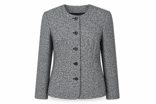 Front view of style collection women’s grey jacket blazer, size UK 10