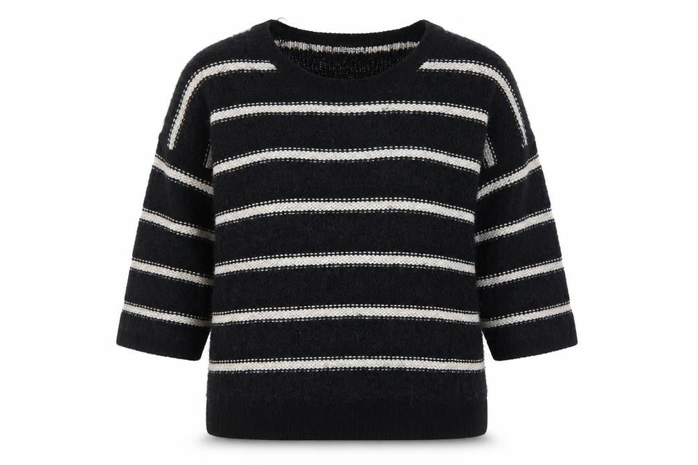 Front view of M&Co women’s multicoloured striped basic t-shirt, size S