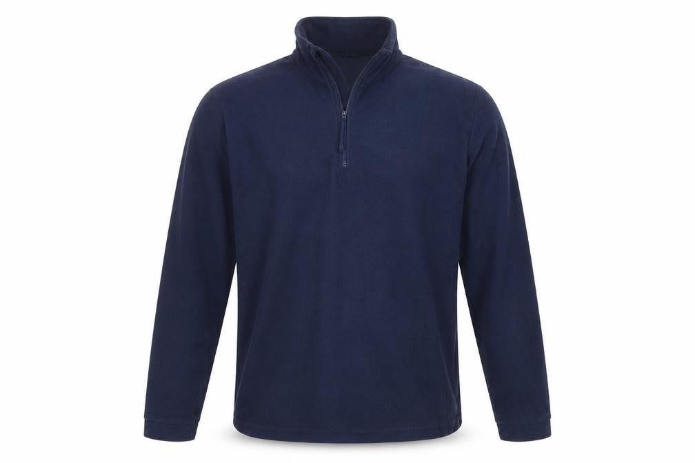 Front view of Outdoor Essentials men’s blue fleece jumper, size S