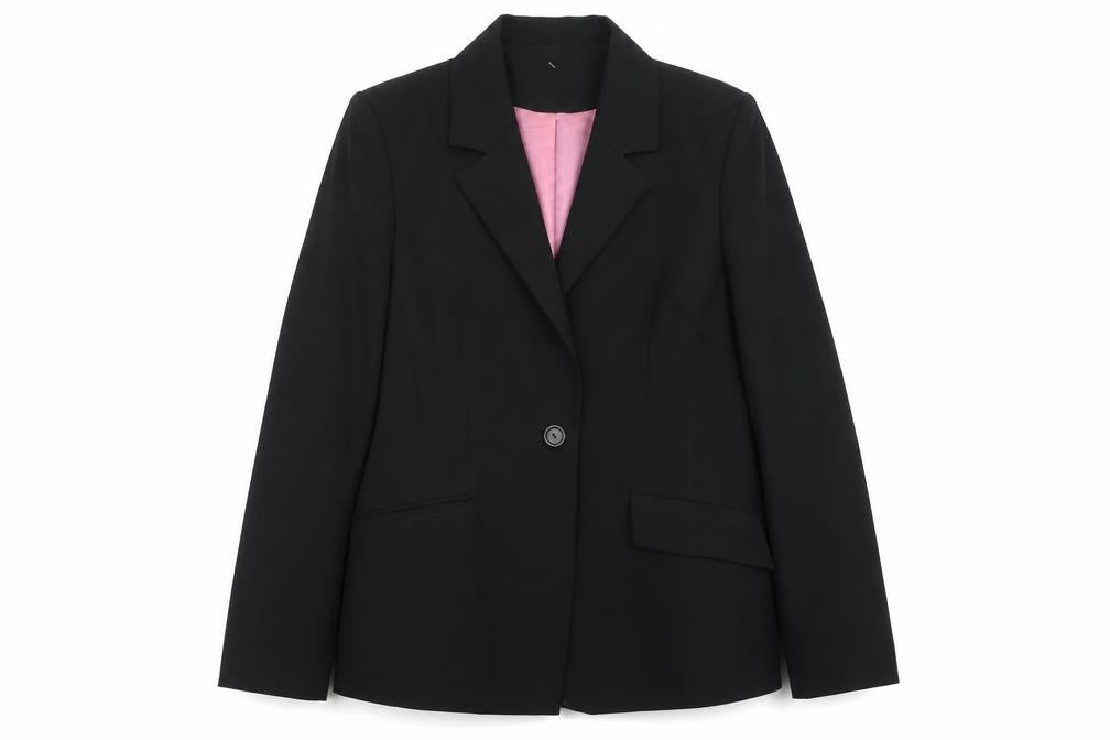 Front view of NL Collection women’s black jacket suit jacket, size UK 14