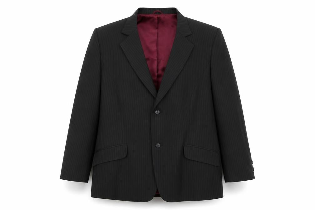 Front view of JR men’s black striped jacket blazer, size XL