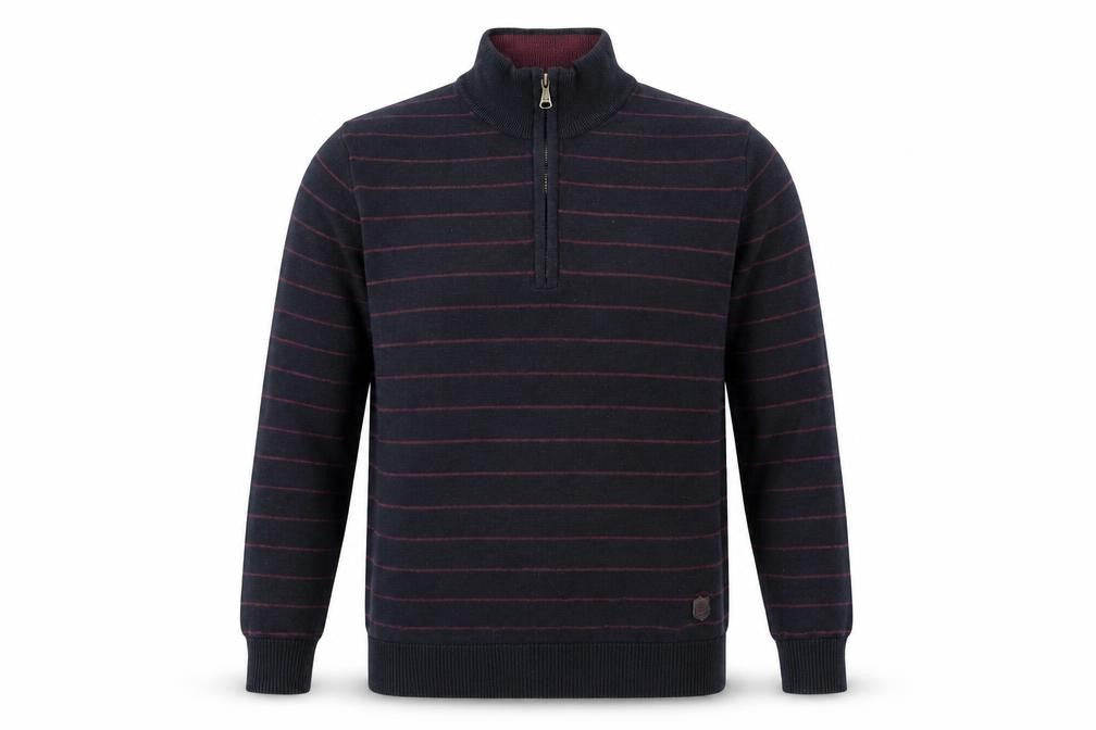 Front view of Blue Harbour men’s black striped jumper, size M