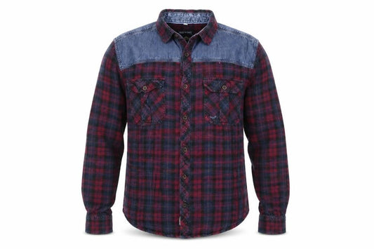Front view of Threadbare men’s red plaid button-up, size L