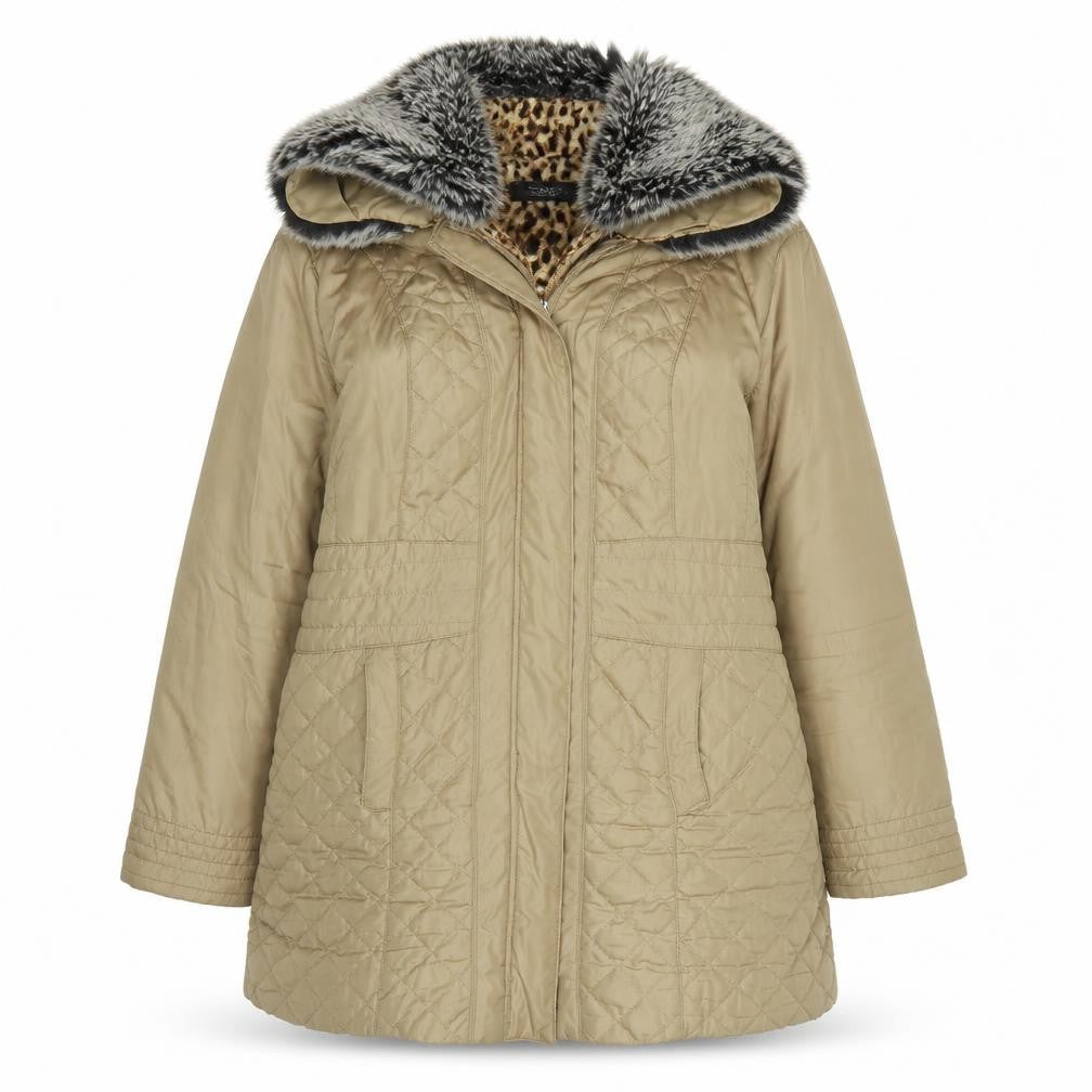 Front view of Joanna Hope women’s beige quilted coat, size UK 18