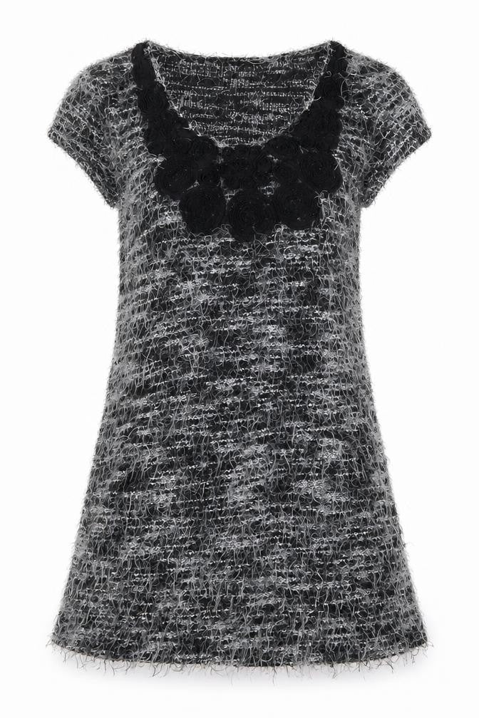 Front view of Yumi women’s grey floral a-line, size M