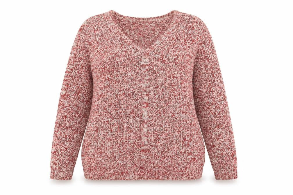 Front view of M&Co women’s red jumper, size UK 12