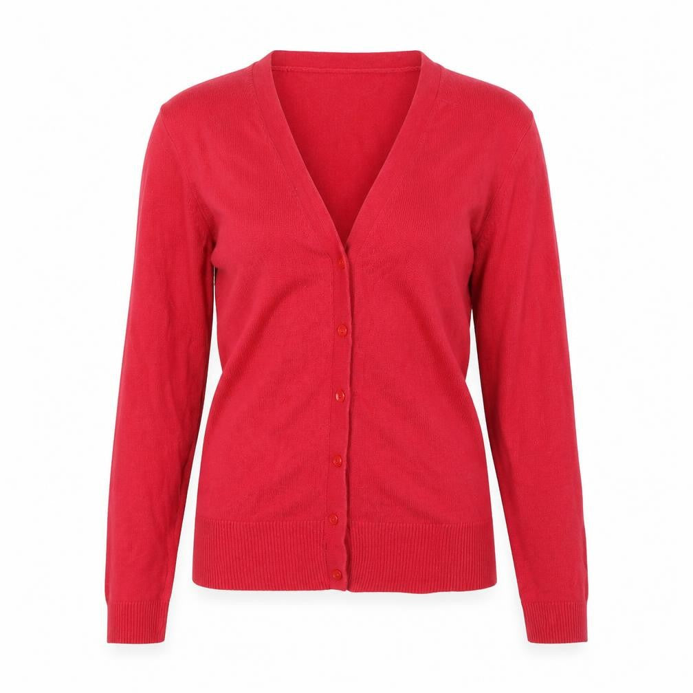 Front view of Gap women’s red cardigan jumper, size XS